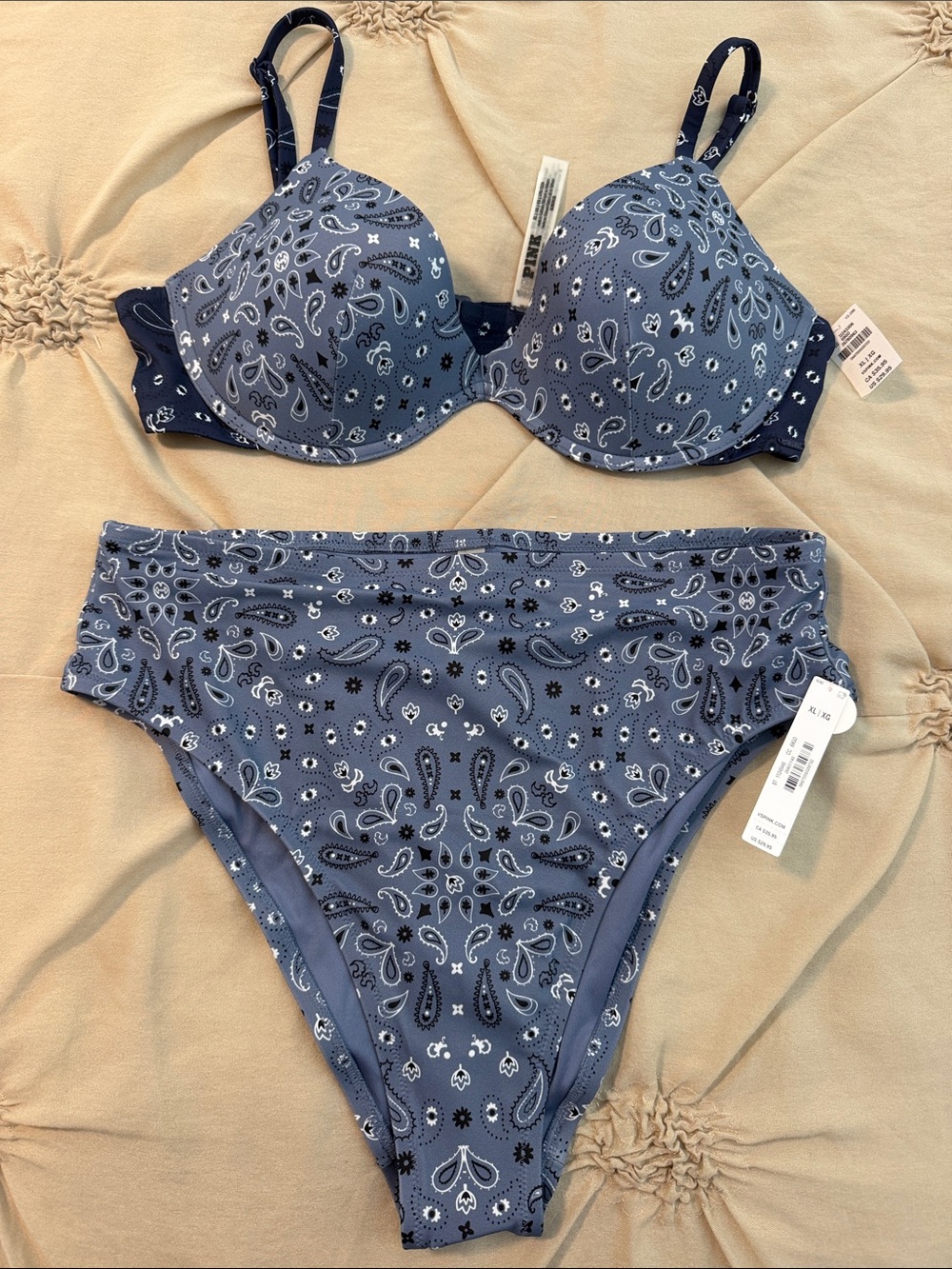 VS PINK NWT Bikini Set - Molded Cup Underwire Top & High Waist Cheeky bottom XL